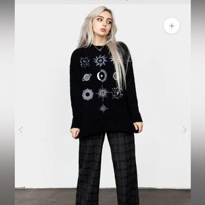 Disturbia Black Heavy Knit Sweater with Celestial Embroidery